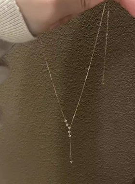 S925银～清冷感Y字碎钻项链简约精致细闪锁骨链气质百搭颈链新款