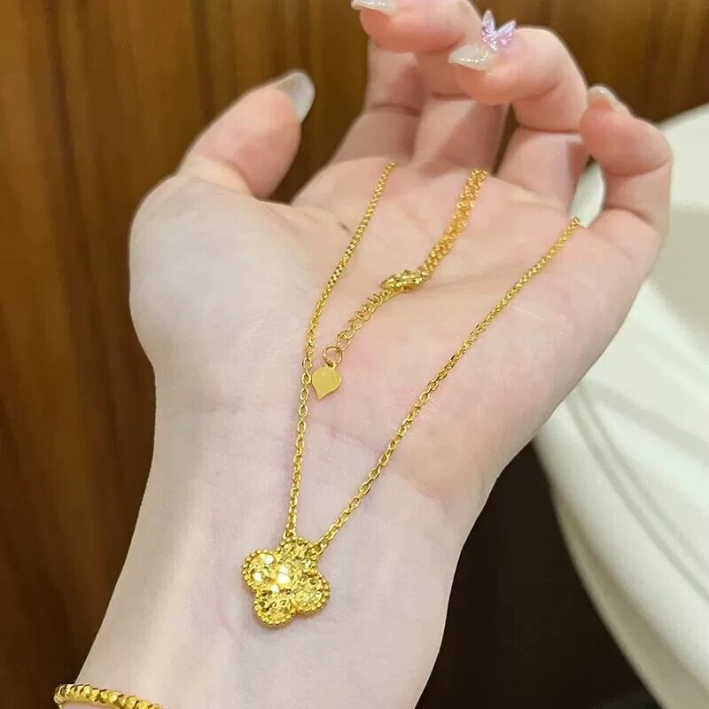 四叶草项链碎冰冰黄金色镭射手链图片