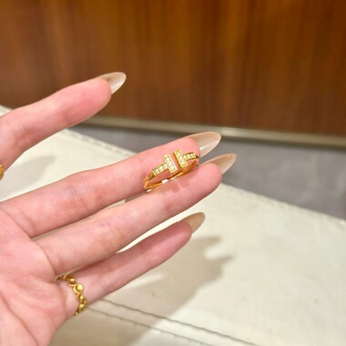 双T戒指开口可调节贝母玫瑰金色简约质感轻奢高级