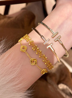 双T手镯钢钛不掉色开口贝母简约质感轻奢高级甜美克领导