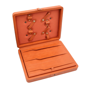 真皮剪刀盒美发专用剪刀包发型师工具箱包理发店收纳便携折叠盒子