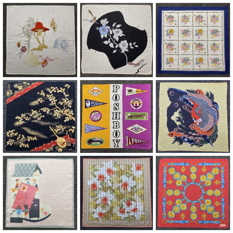 日系vintage古着纯棉男女士轻奢印花吸汗精品小方巾口袋巾手帕59