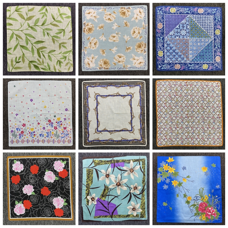 日系vintage古着纯棉男女士轻奢印花吸汗小方巾口袋巾手帕152