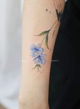 清新蓝色花簇纹身贴 防水持久锁骨手腕百搭小图案学生