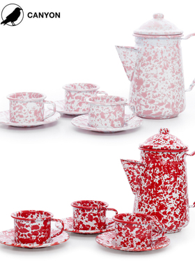 现货美国Crow Canyon Home搪瓷琺瑯茶杯碟咖啡杯碟水杯茶壶套装
