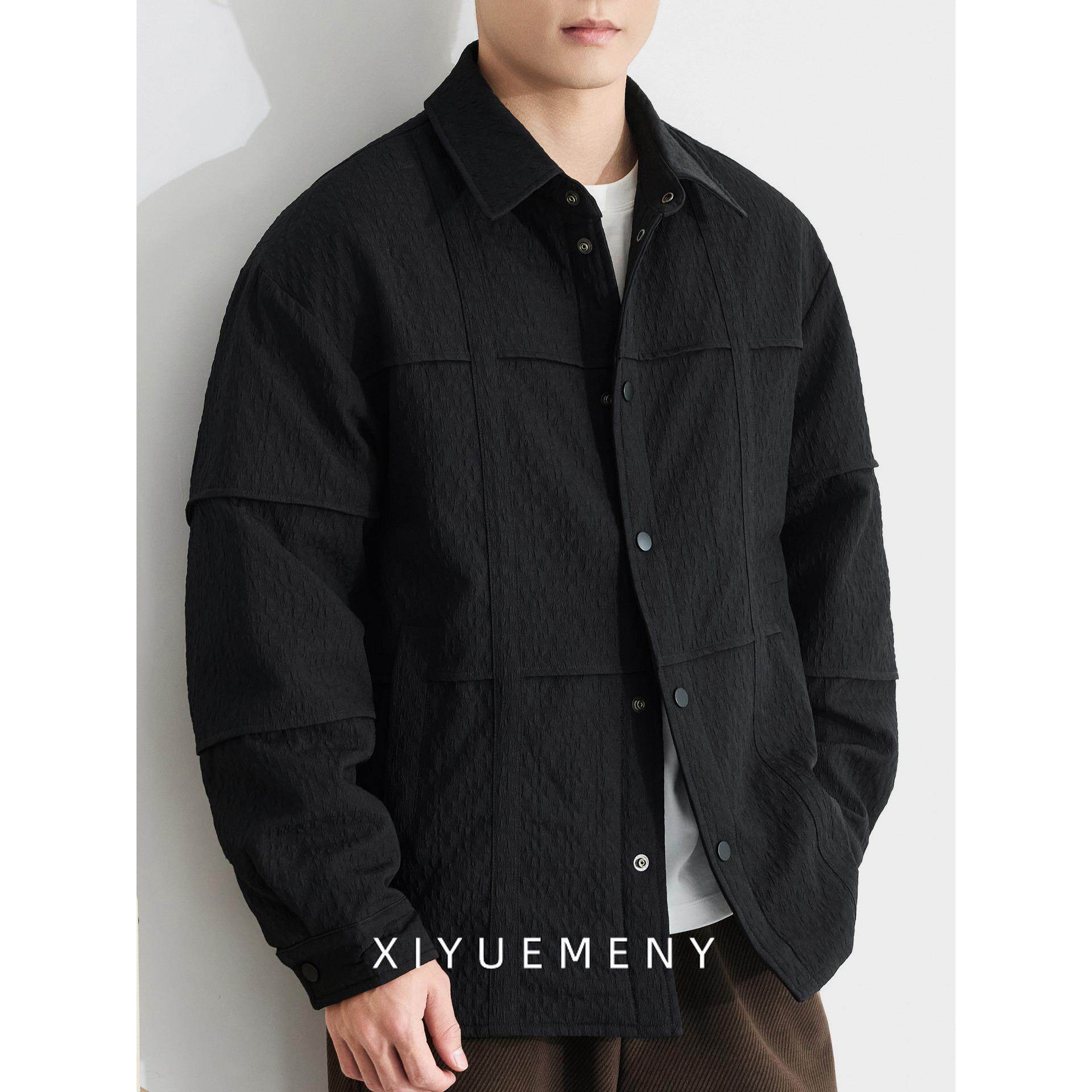 复古肌理感压花衬衫式羽绒服男百搭外套2025冬季宽松大码休闲夹克