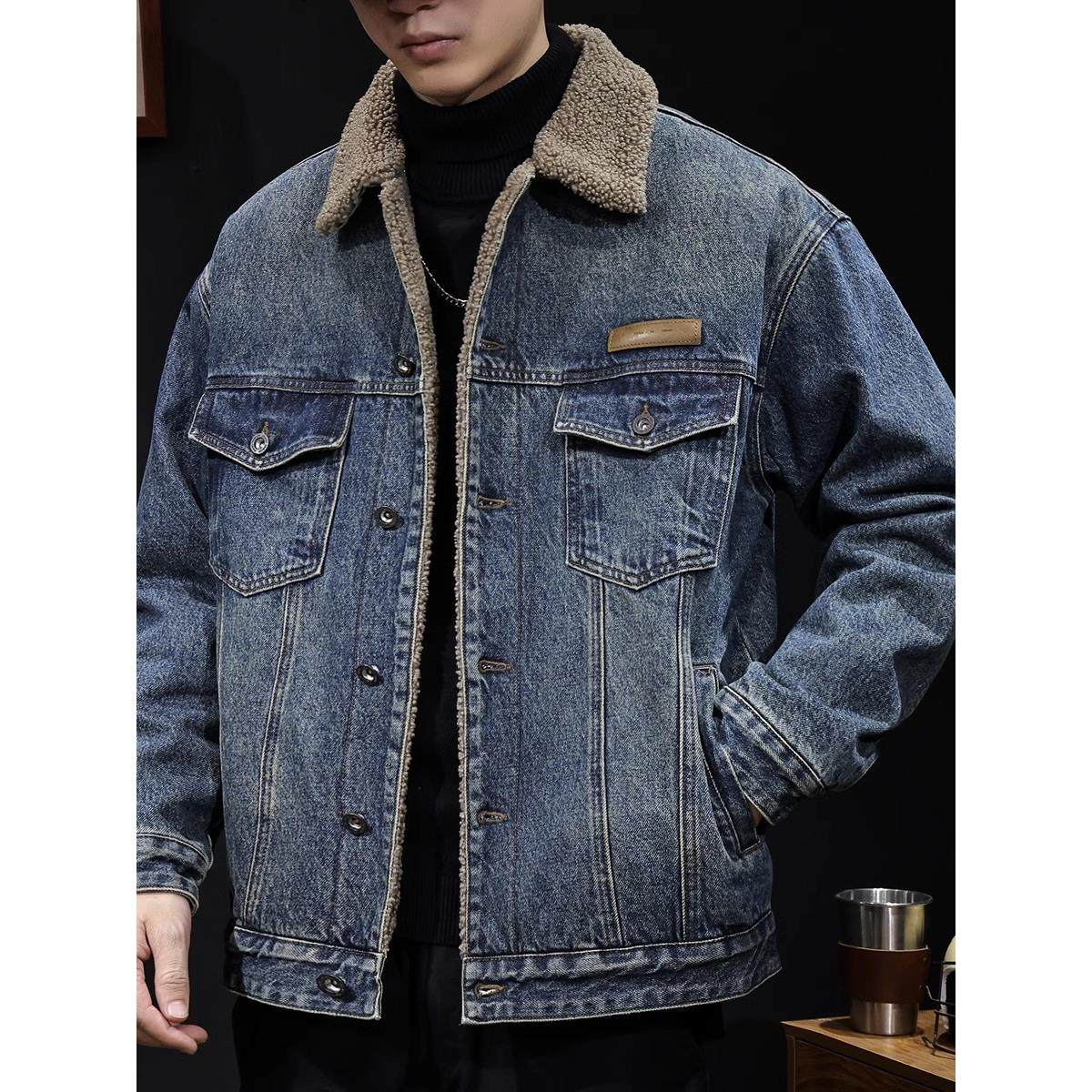 羊羔绒棉衣外套男2025新款冬季棉服加厚保暖男士牛仔夹克秋冬衣服