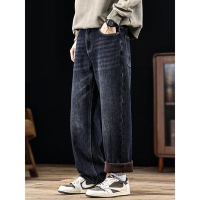 加绒加厚直筒牛仔裤男2025冬季新款宽松休闲长裤大码秋冬高端裤子