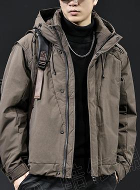 美式国标90白鸭绒羽绒服男2025冬季新款保暖潮牌连帽工装外套大码