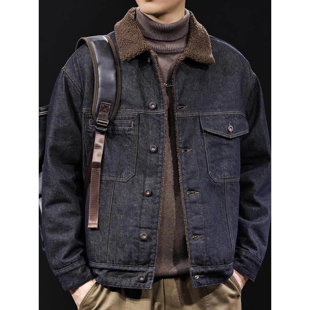 羊羔绒外套男春秋2025新款棉服加厚保暖男士蓝黑牛仔夹克秋冬衣服
