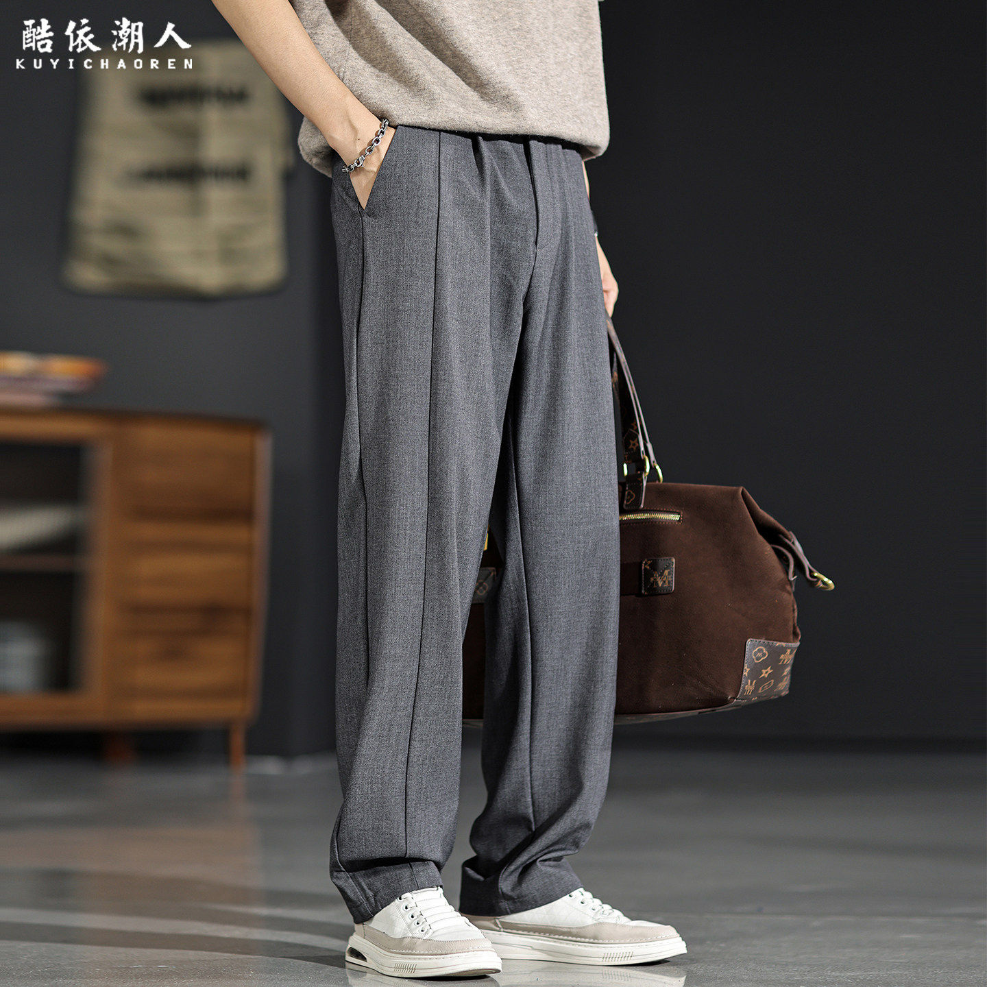 莱赛尔羊毛混纺轻奢老钱风休闲裤男春夏薄款垂感2026新款直筒西裤