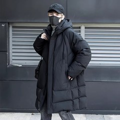 ALLIN中长款羽绒服男士2024冬季新潮流宽松休闲鸭绒加厚连帽外套