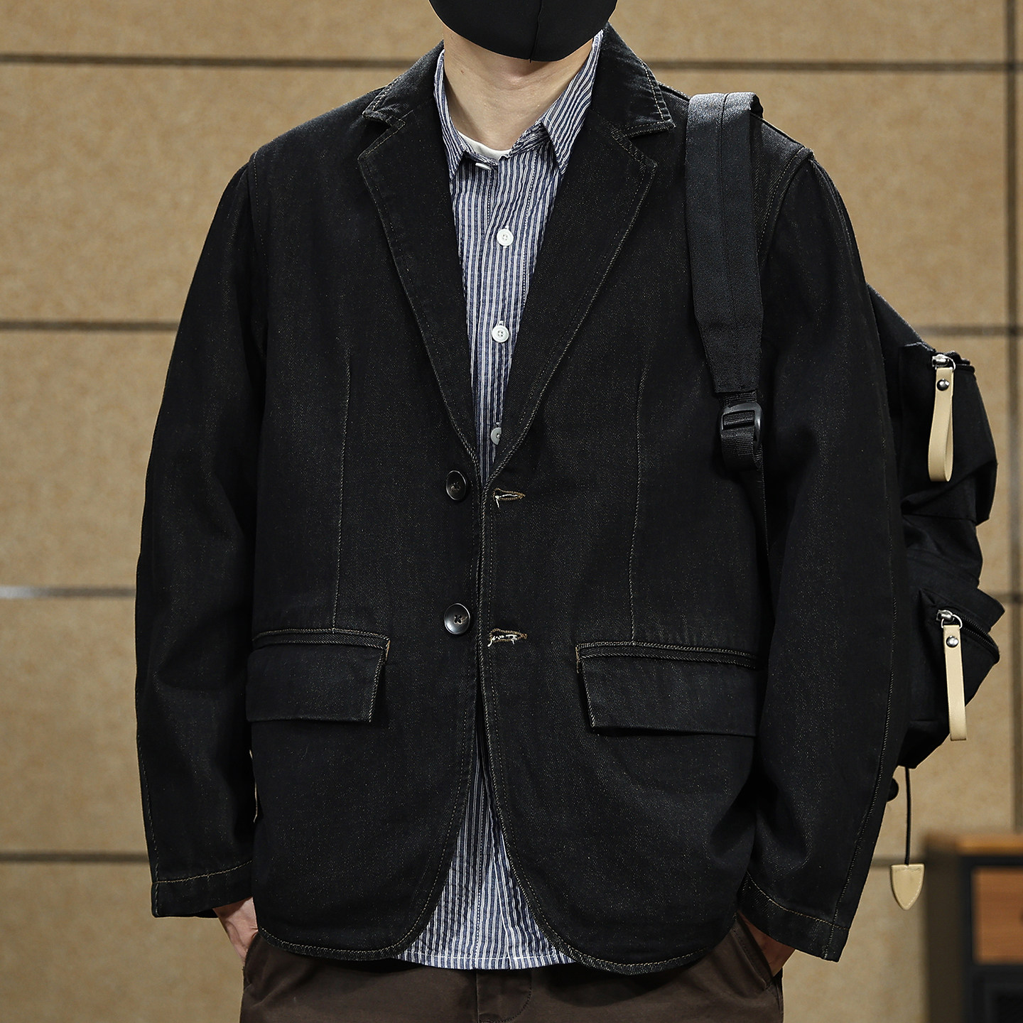 美式高级感做旧牛仔西装外套男士2026秋季新款通勤休闲西服夹克男
