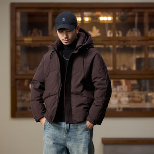 美式复古短款连帽羽绒服男2025冬季新款潮牌男士保暖外套男款衣服