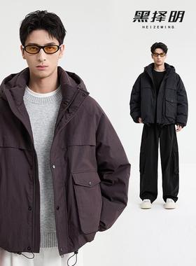 90%白鸭绒短款连帽羽绒服2025冬季新款通勤宽松保暖外套