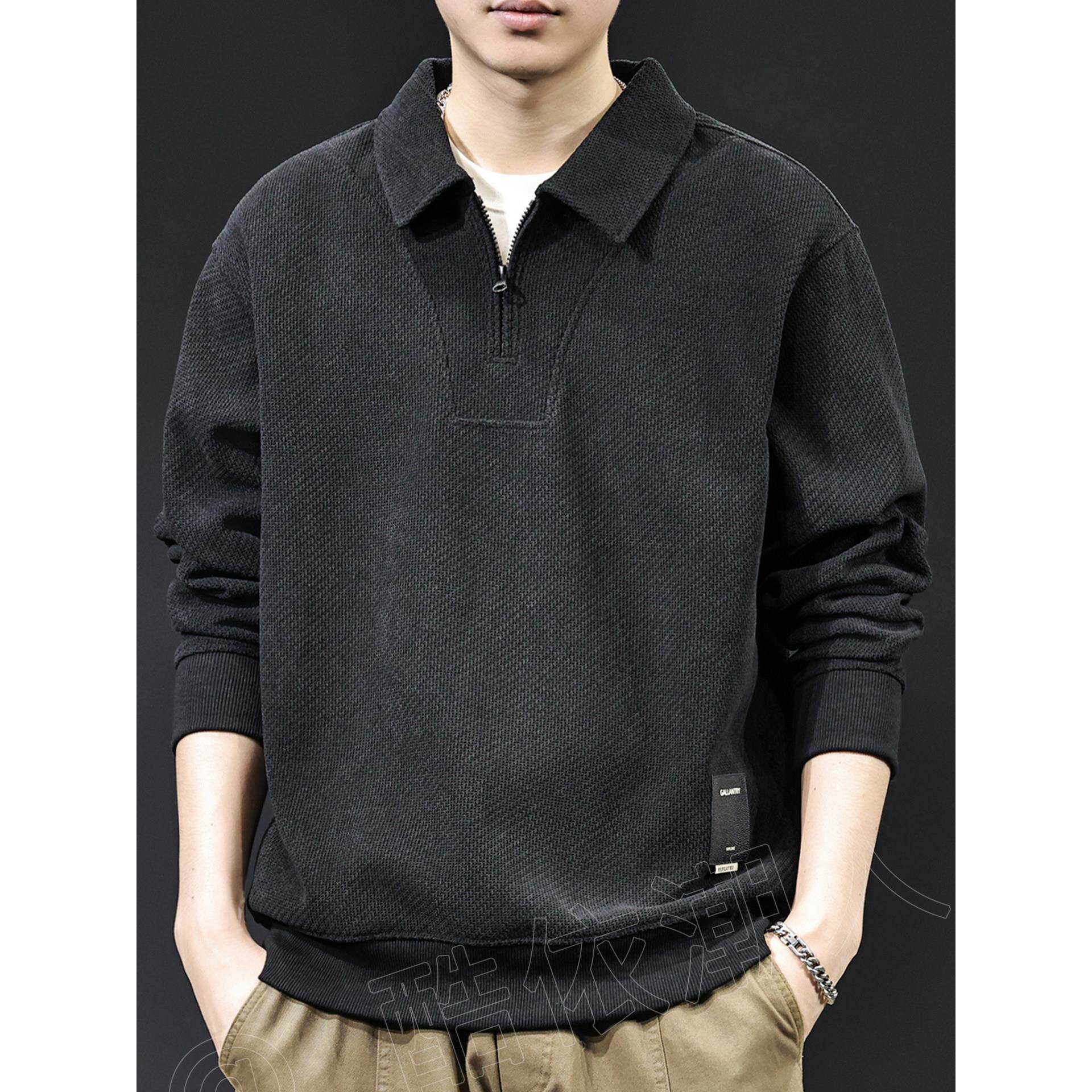 春季欧棉绒拉链翻领男士加厚卫衣2026春秋款新款宽松大码高端衣服