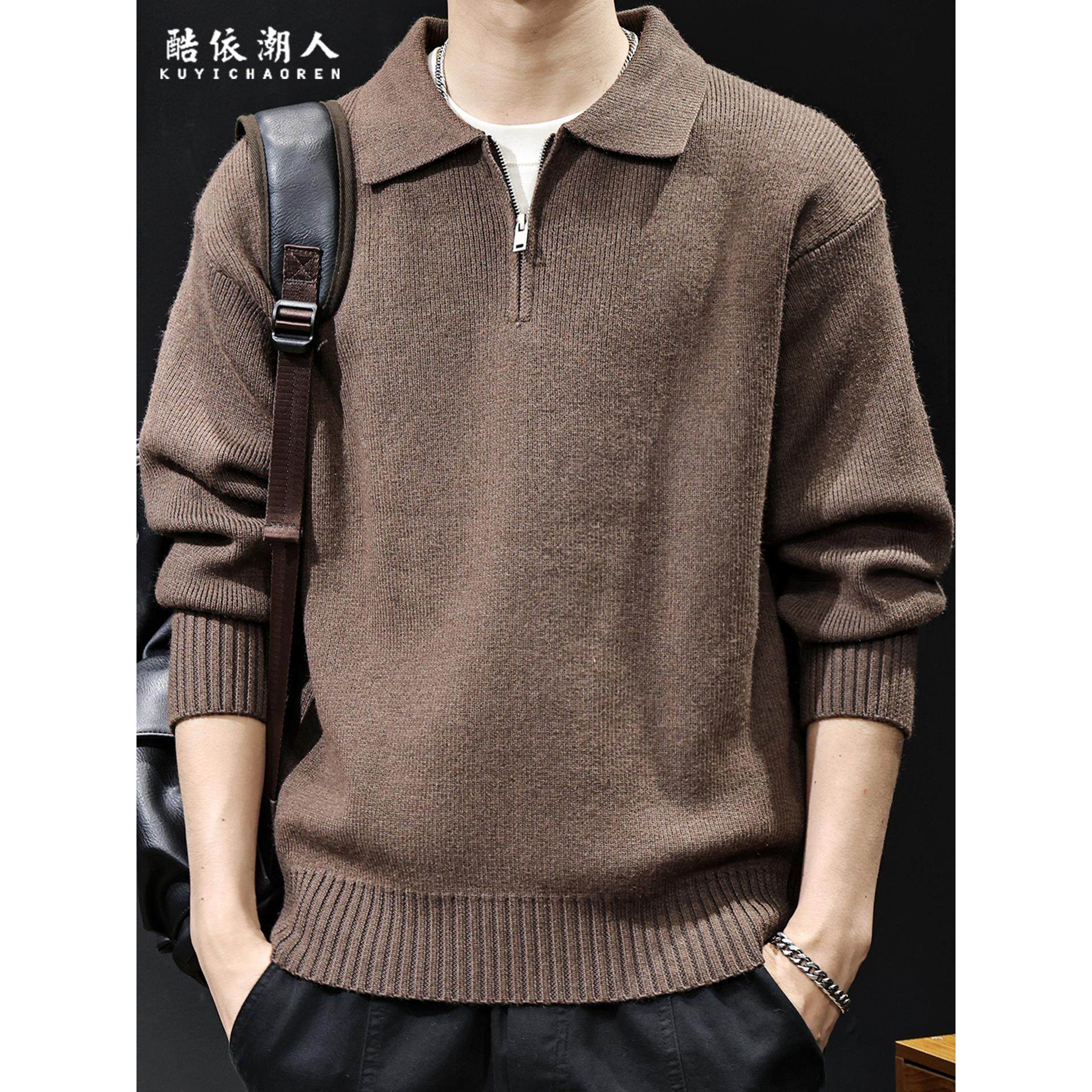2025新款半拉链polo领毛衣男秋冬套头针织衫潮流简约百搭高端休闲