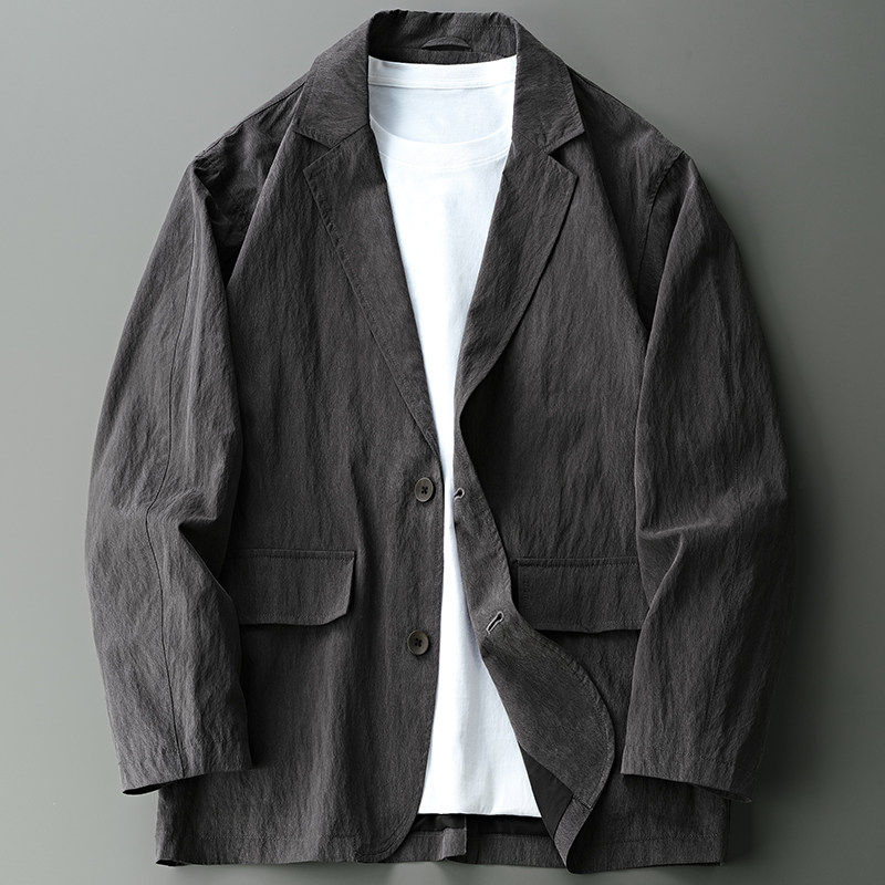 点霸莱赛尔天丝高级感小西装外套男春秋薄款潮牌帅气宽松休闲西服