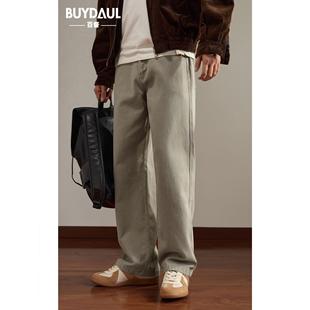 男士 长裤 秋季 宽松潮牌简约百搭直筒工装 男 新款 复古水洗纯棉休闲裤