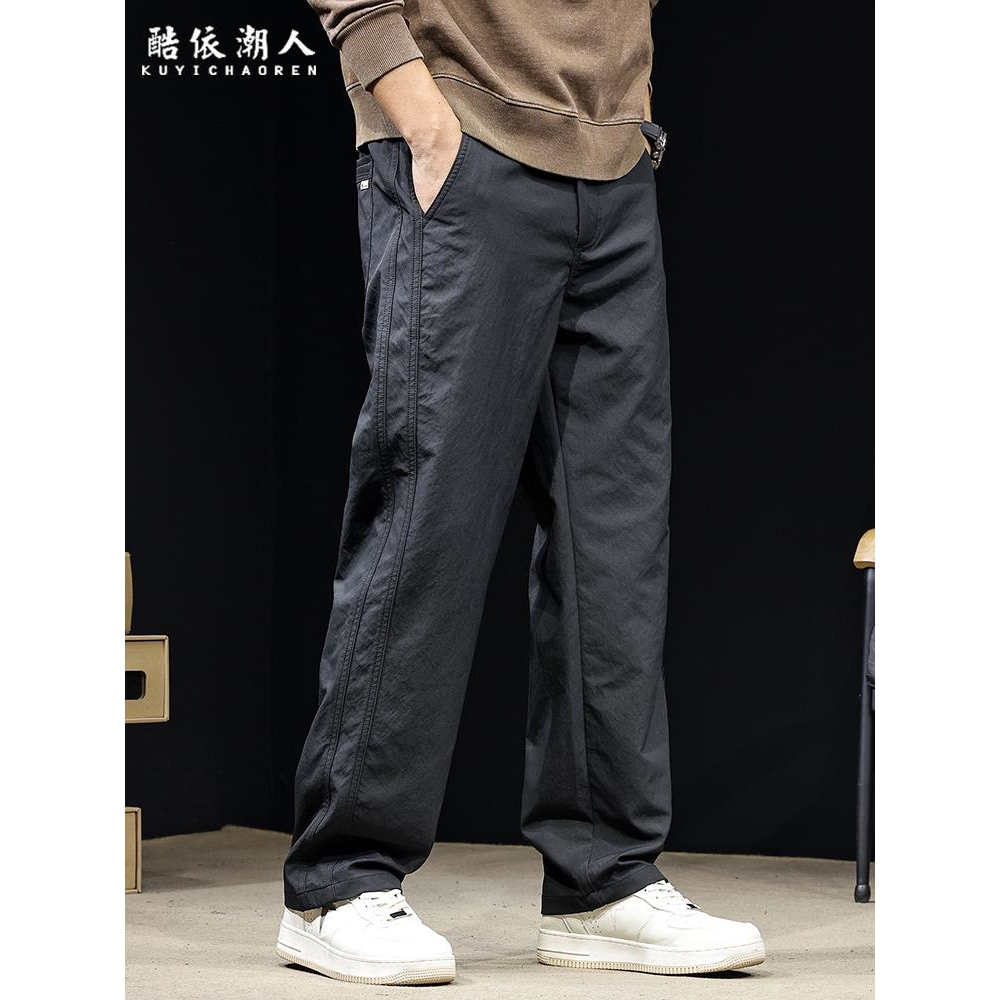 松紧腰条纹直筒冲锋休闲裤男士潮牌百搭耐磨2025新款宽松大码长裤