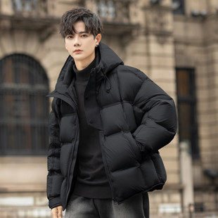 高充绒量白鸭绒连帽羽绒服男2025冬季新款加厚保暖宽松面包服外套