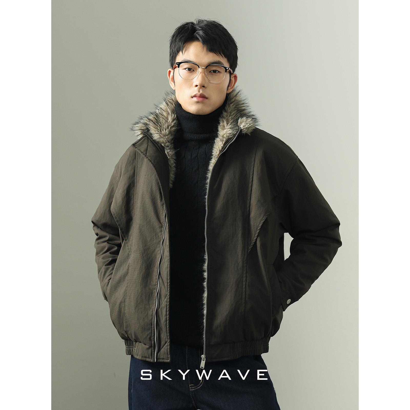 【加绒保暖】高端轻奢貂毛翻领棉衣外套男2025新款宽松百搭夹克