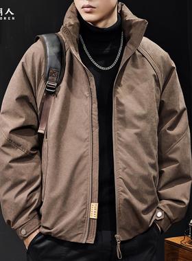 美式鸭绒立领羽绒服男冬季2025新款保暖男士潮牌工装外套宽松大码