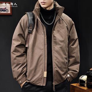 美式鸭绒立领羽绒服男冬季2025新款保暖男士潮牌工装外套宽松大码