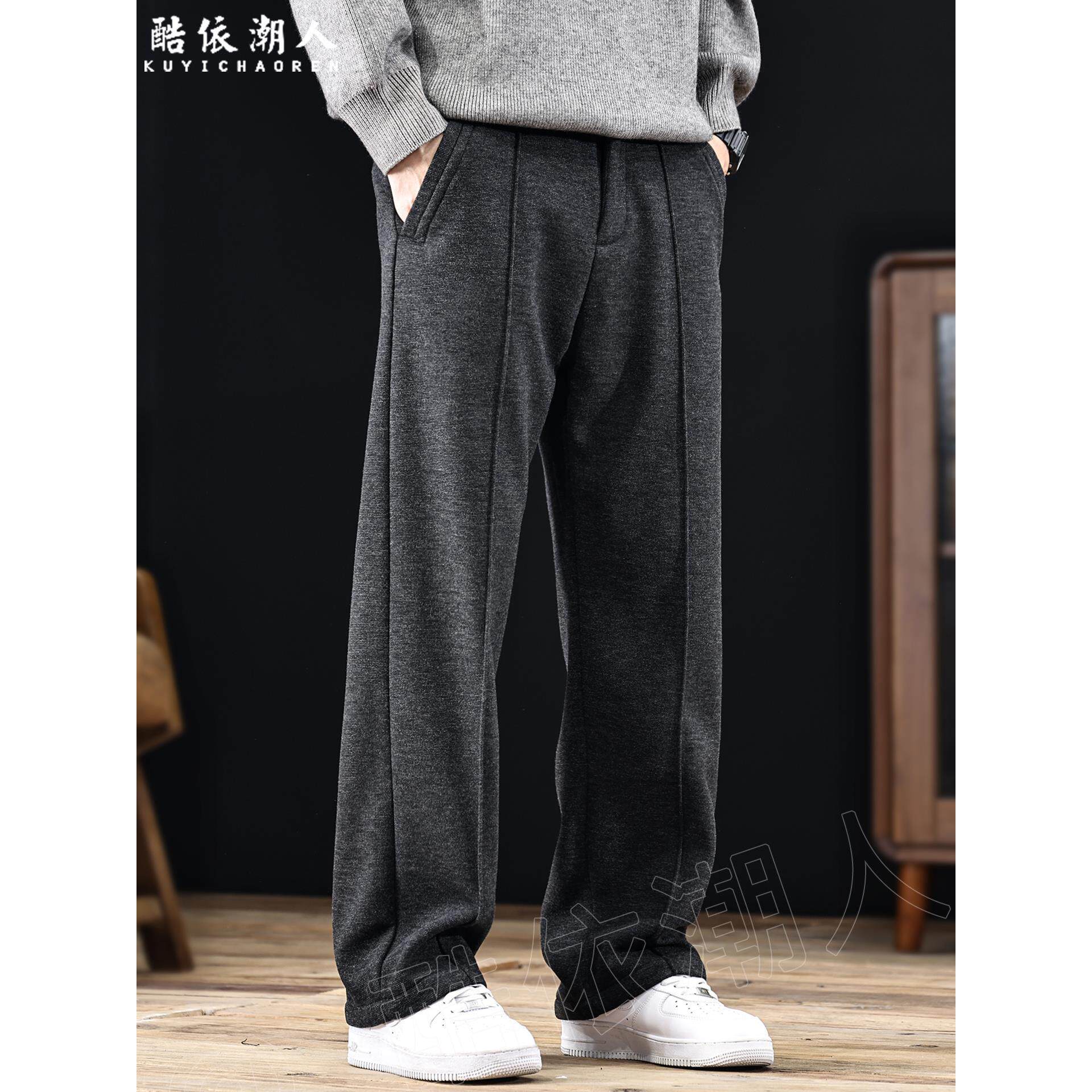 老钱风绵羊毛加绒加厚运动裤男秋冬2025新款卫裤直筒休闲裤子大码