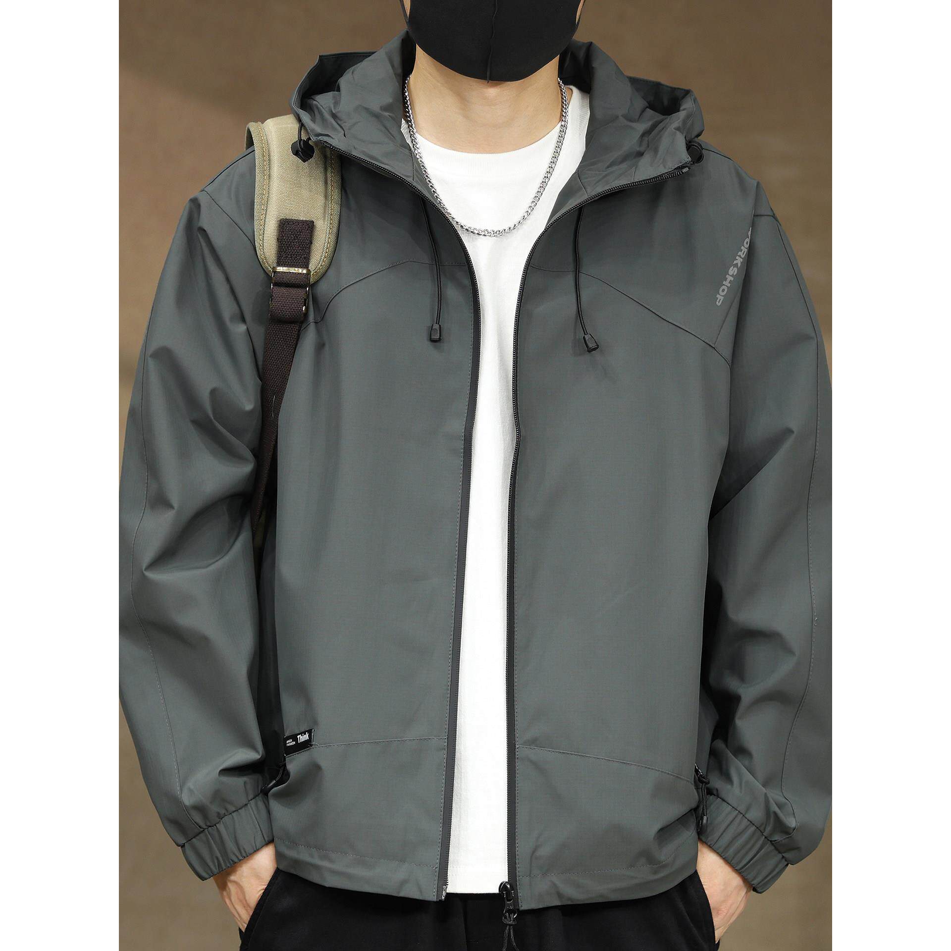 美式工装冲锋衣外套男春季2026新款连帽宽松夹克男士户外潮流上衣