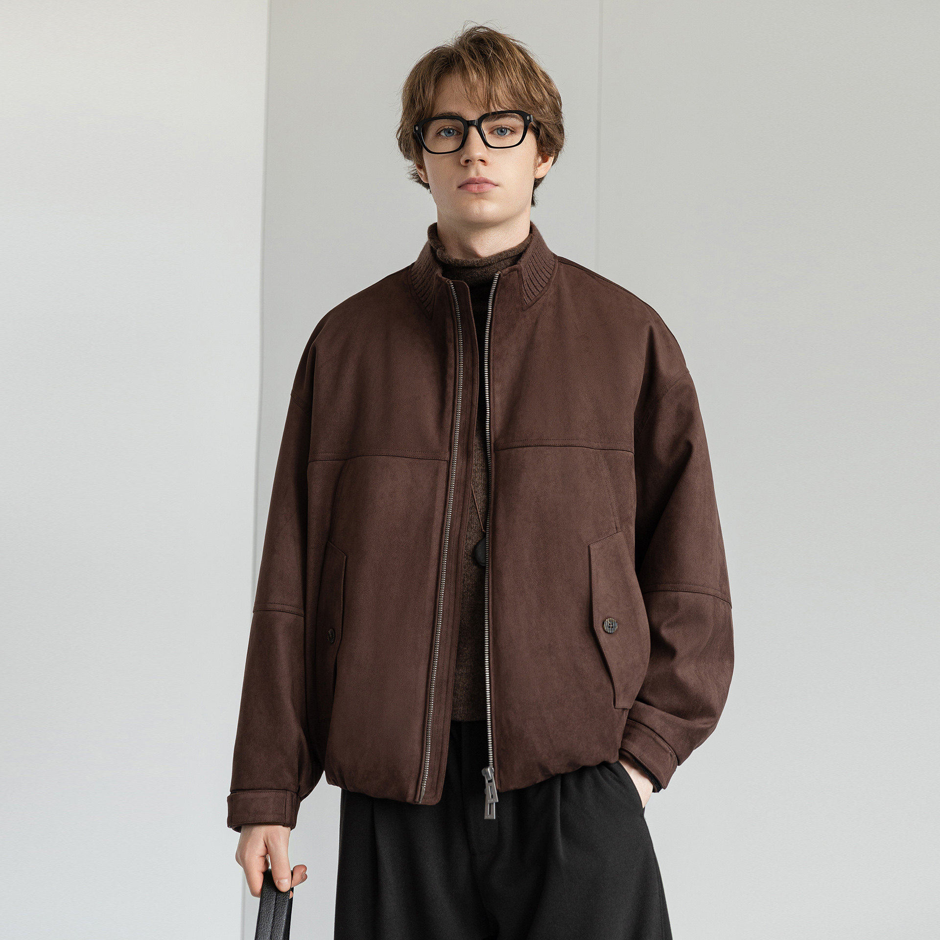 【鹅绒服】设计师款麂皮绒料羽绒外套26冬装新款休闲鹅羽绒夹克男