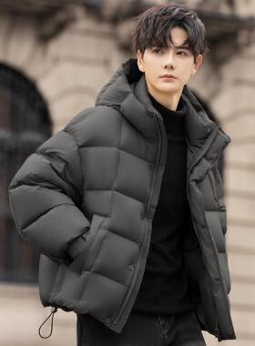 男士新款轻薄羽绒服泡芙短款连帽高充绒量面包服90绒外套冬季加厚