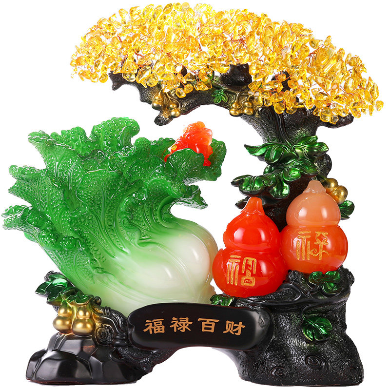 礼之源开业招財礼品福禄百財葫芦摆件水晶招財树白菜乔迁新居礼物
