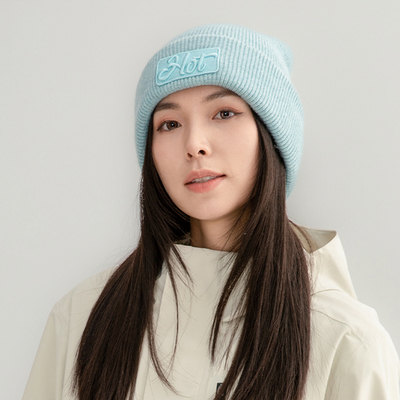 快乐狐狸5656帽子双层加厚保暖立体绣花女式冬天花纱翻边针织帽