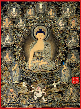 释迦牟尼与众弟子唐卡西藏热贡客厅玄关佛堂家居装饰挂画