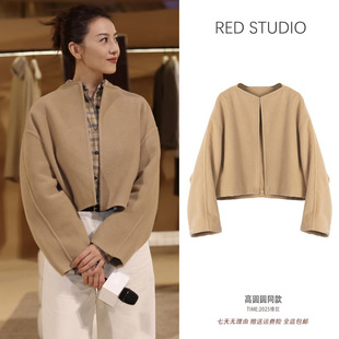 高级感气质呢子大衣冬 宽松廓形韩版 高圆圆同款 驼色毛呢外套女短款