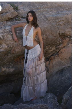 美国代购度假风黑色走线设计低腰半裙 Eln Maxi