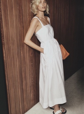 xs转卖！推荐自留美国代购elsahosk独立品牌纯棉白色吊带长裙