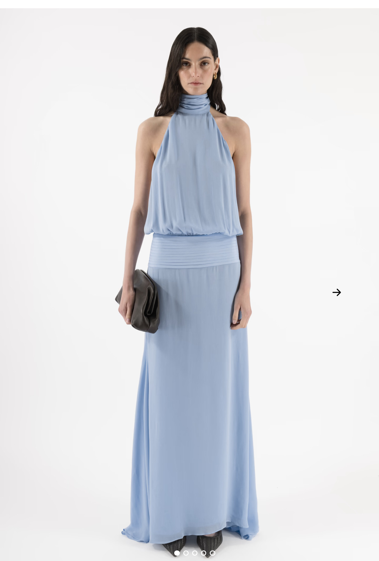 美国购蓝色飘带小高领纱裙长裙akii dress