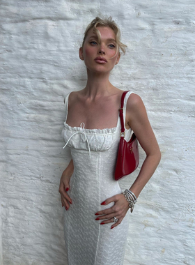 美国代购elsahosk同款缕空网眼包胸宽吊带修身长裙