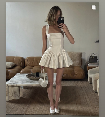 现！美国代购elsahosk芭蕾风吊带挂脖露背收腰迷你伞裙蓬蓬裙