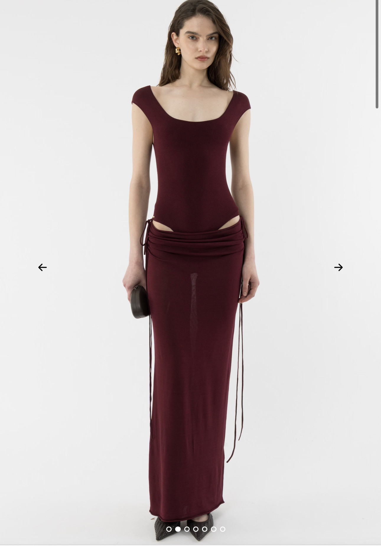 丹麦代购酒红色连体衣网纱长裙CUT OUT DRESS
