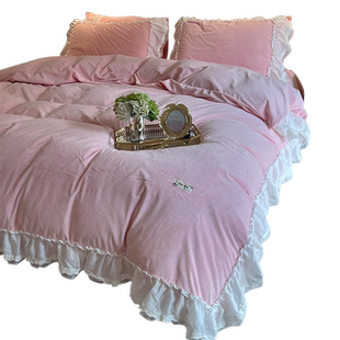 冬季婴儿绒绒四件套加厚牛奶绒双面加绒天鹅绒冬天韩版公主风床品