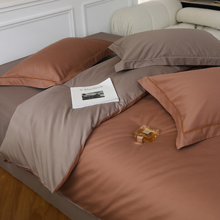 A类100支水洗新疆长绒棉四件套全棉纯棉双拼被套贡缎床单床笠款三