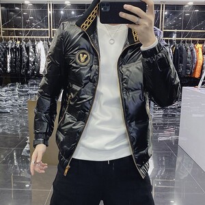 2023冬季潮牌短款羽绒服男白鸭绒轻薄黑色修身外套羽绒衣免洗立领