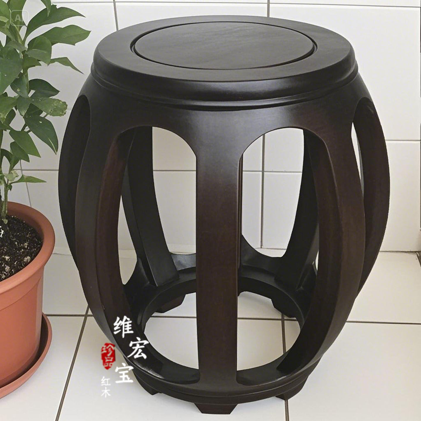 红木凳子黑檀木古凳鼓凳矮凳古筝圆凳鼓墩绣墩榫卯结构全实木