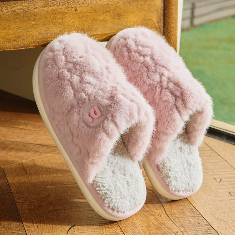 毛绒棉拖鞋女秋冬软底