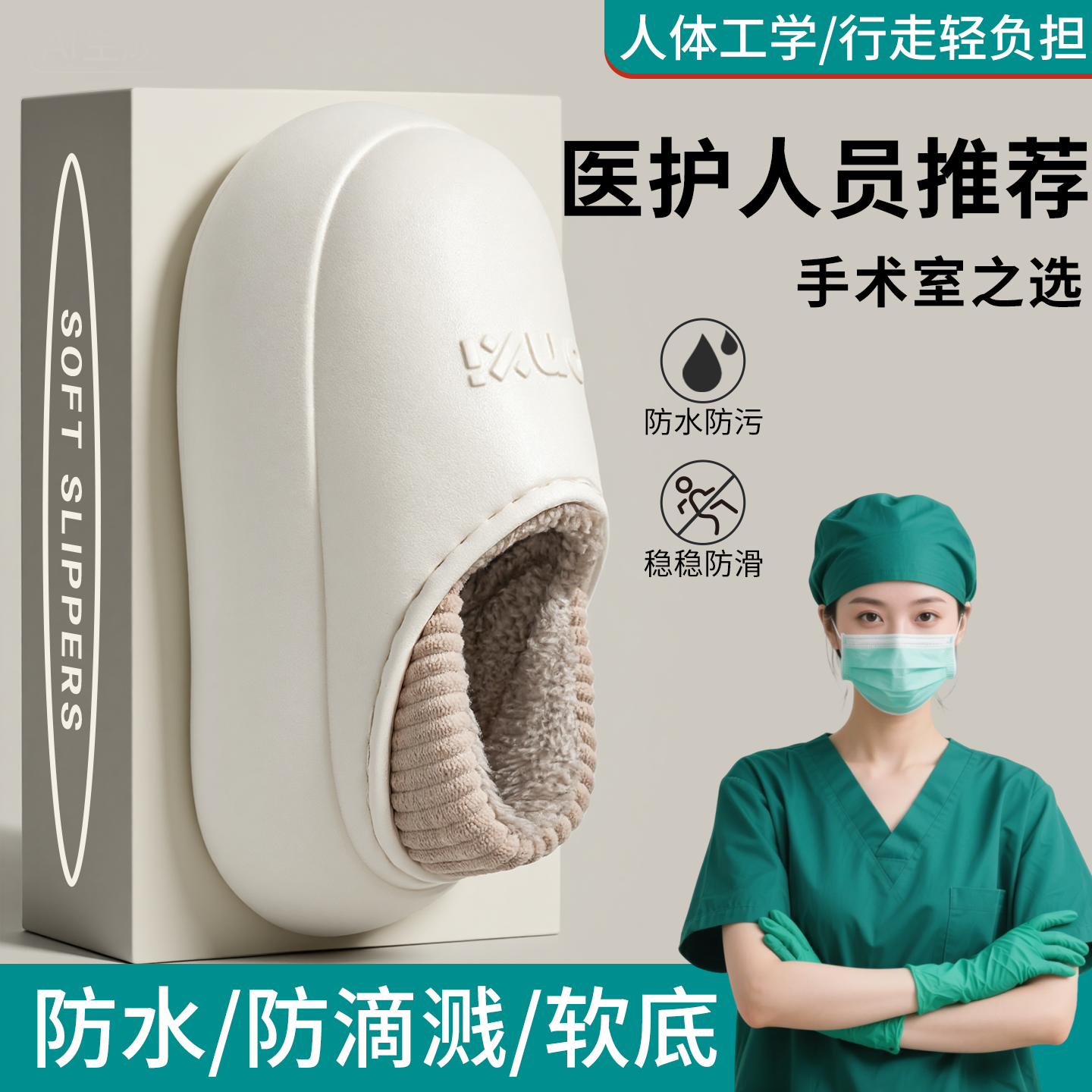 手术室防水棉拖鞋加绒保暖防滑