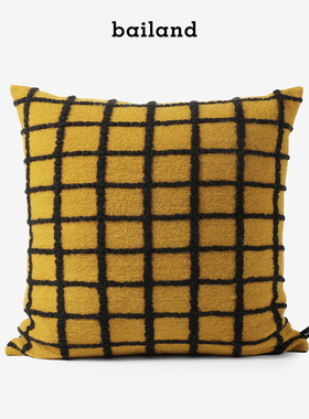 bailand现代简约轻奢黄色格子羊毛呢抱枕靠垫样板间沙发靠枕靠垫