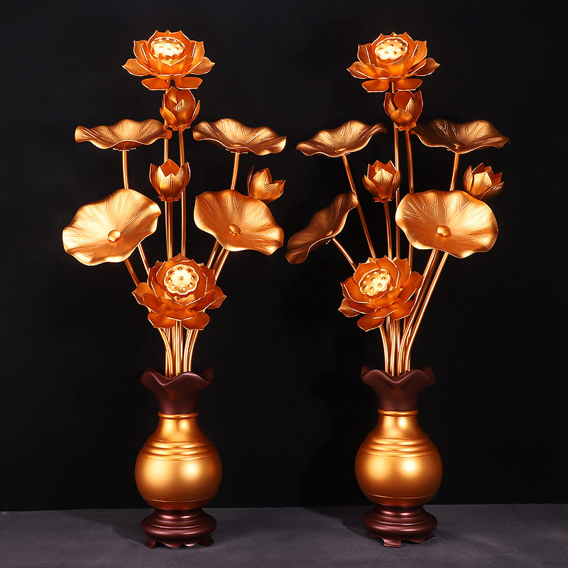 佛前莲花供佛花瓶佛前供花彷真金色荷花假花佛堂佛台花束客厅摆件